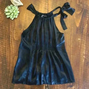 BCBG Maxazria | Beautiful 100% Silk Black Peplum, Tie Halter Top